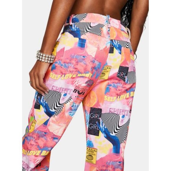 Elsie & Fred NWT 'Elsie Empower Print' Graphic Baggy Denim Jeans Size M - Picture 2 of 16